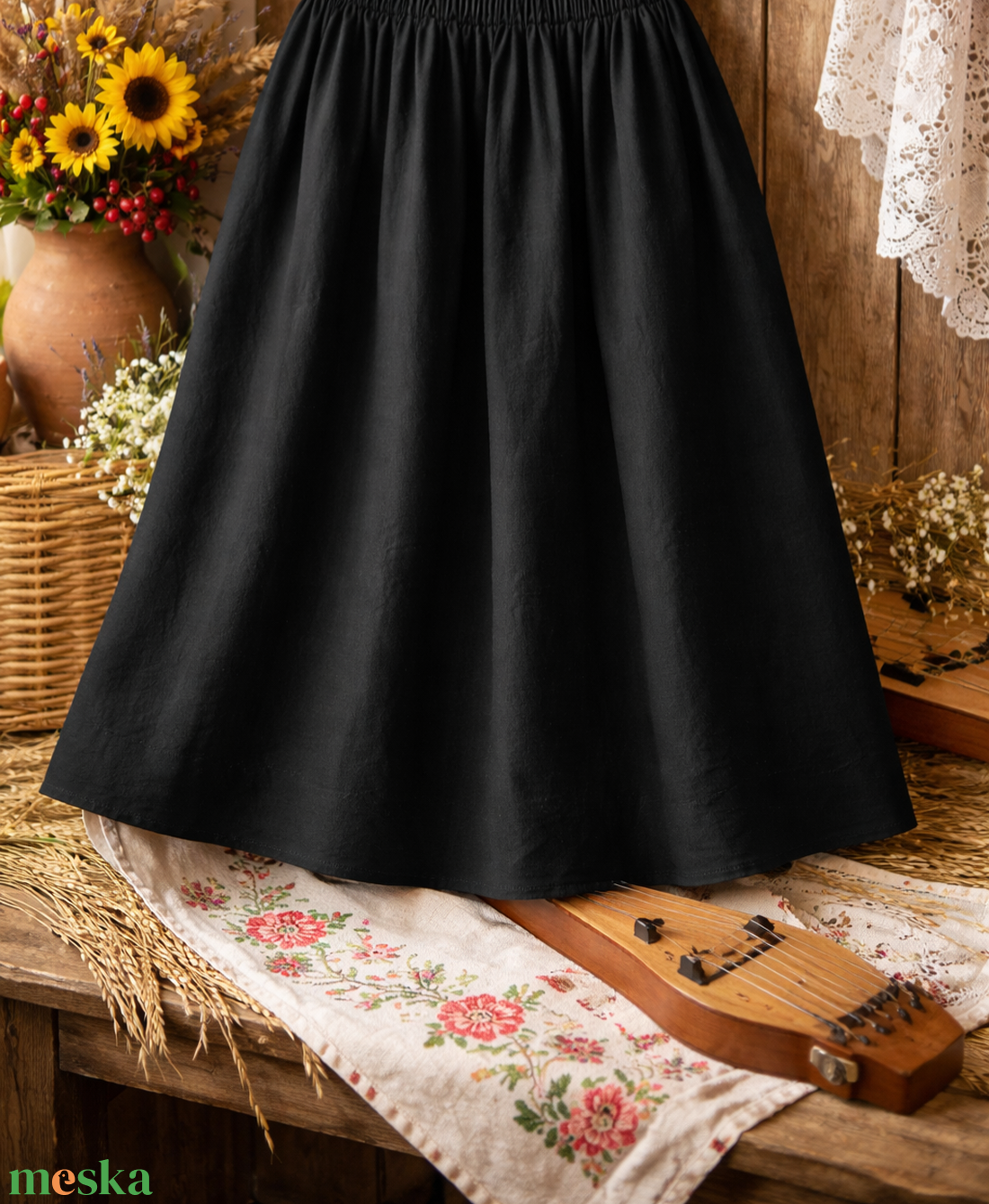 Fekete színű, extra pörgős néptánc szoknya 50 cm - ruha & divat - női ruha - szoknya - Meska.hu