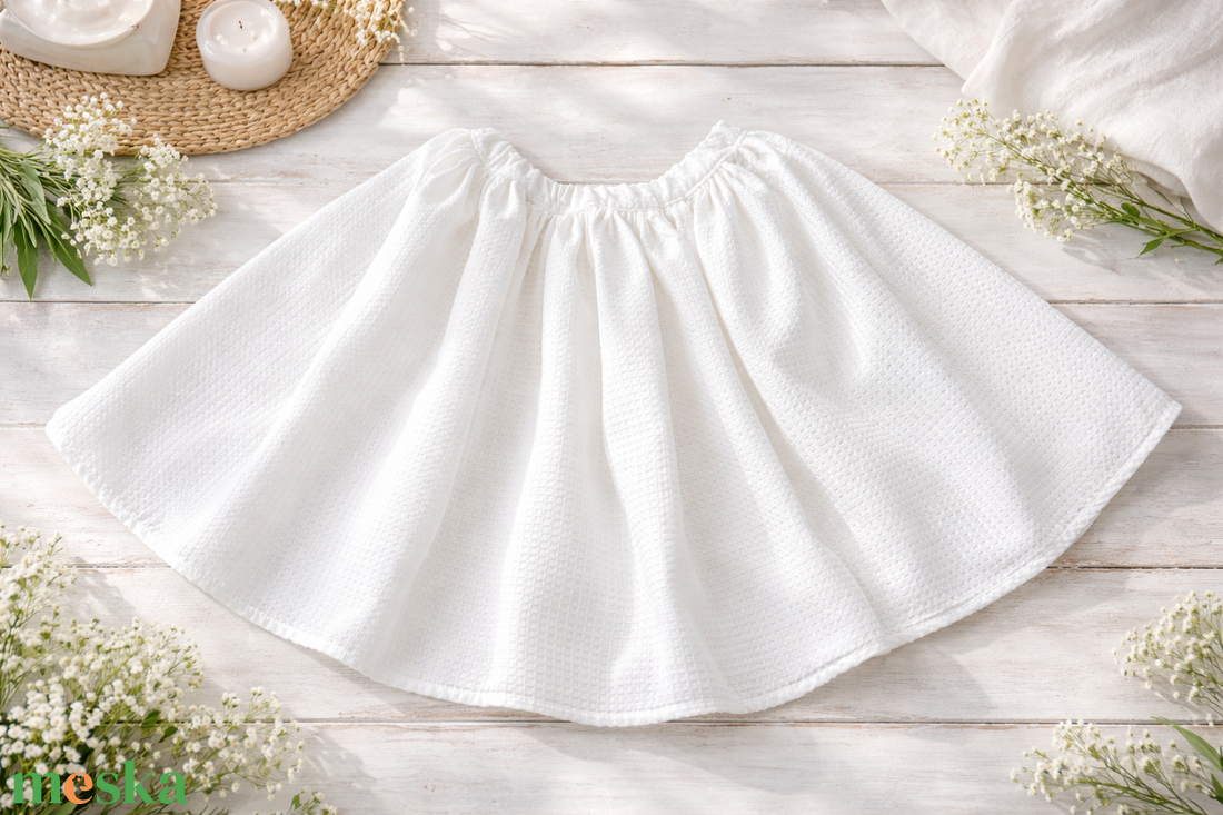 Fehér színű, extra pörgős waffle/darázspamut néptáncszoknya 40 cm - ruha & divat - női ruha - szoknya - Meska.hu