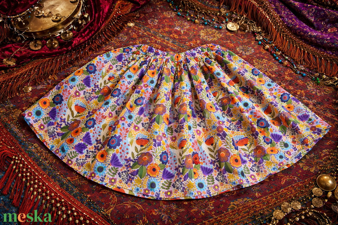 Virágmintás, pörgős néptánc szoknya 50 cm - ruha & divat - női ruha - szoknya - Meska.hu