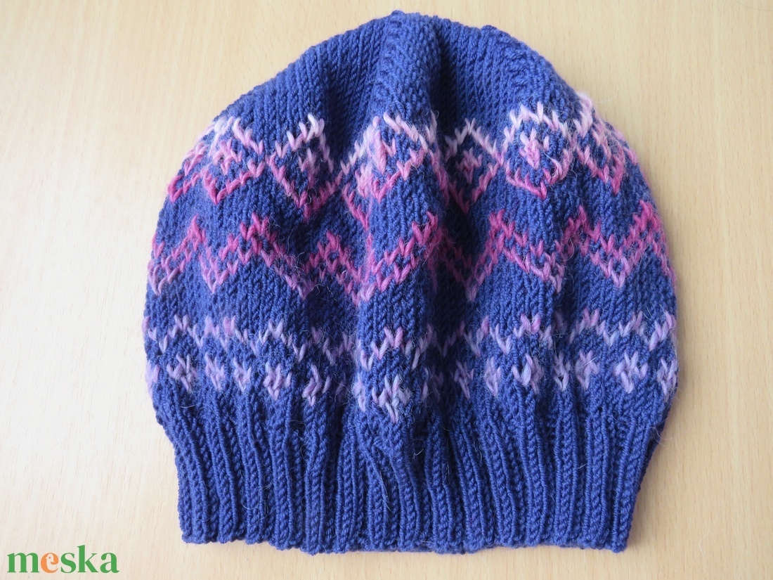 Kék gyapjúsapka norvég mintával - ruha & divat - sál, sapka, kendő - sapka - Meska.hu
