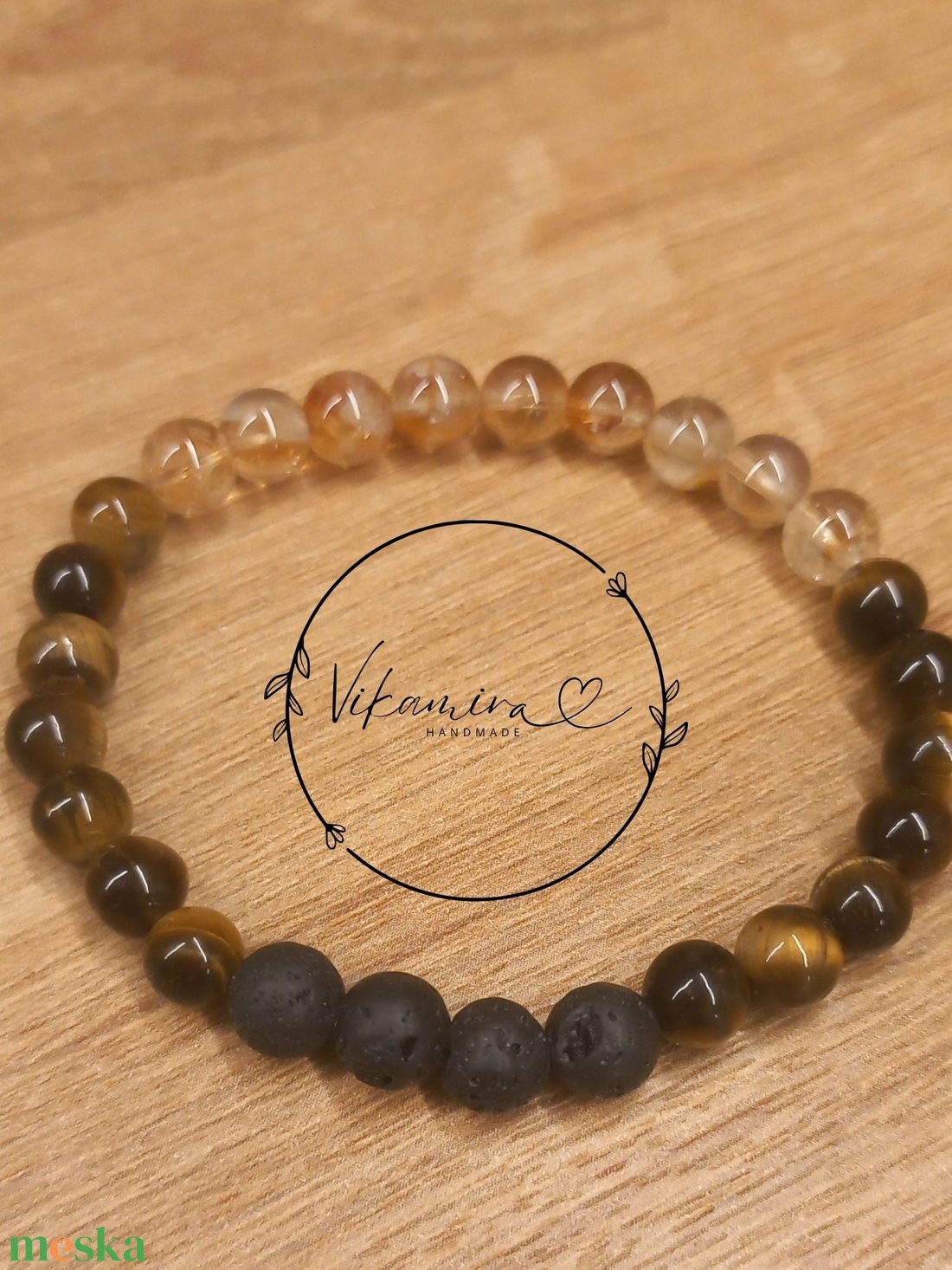 Tigrisszem-citrin-lávakő aroma ásványkarkötő - ékszer - karkötő - ásványkarkötő - Meska.hu