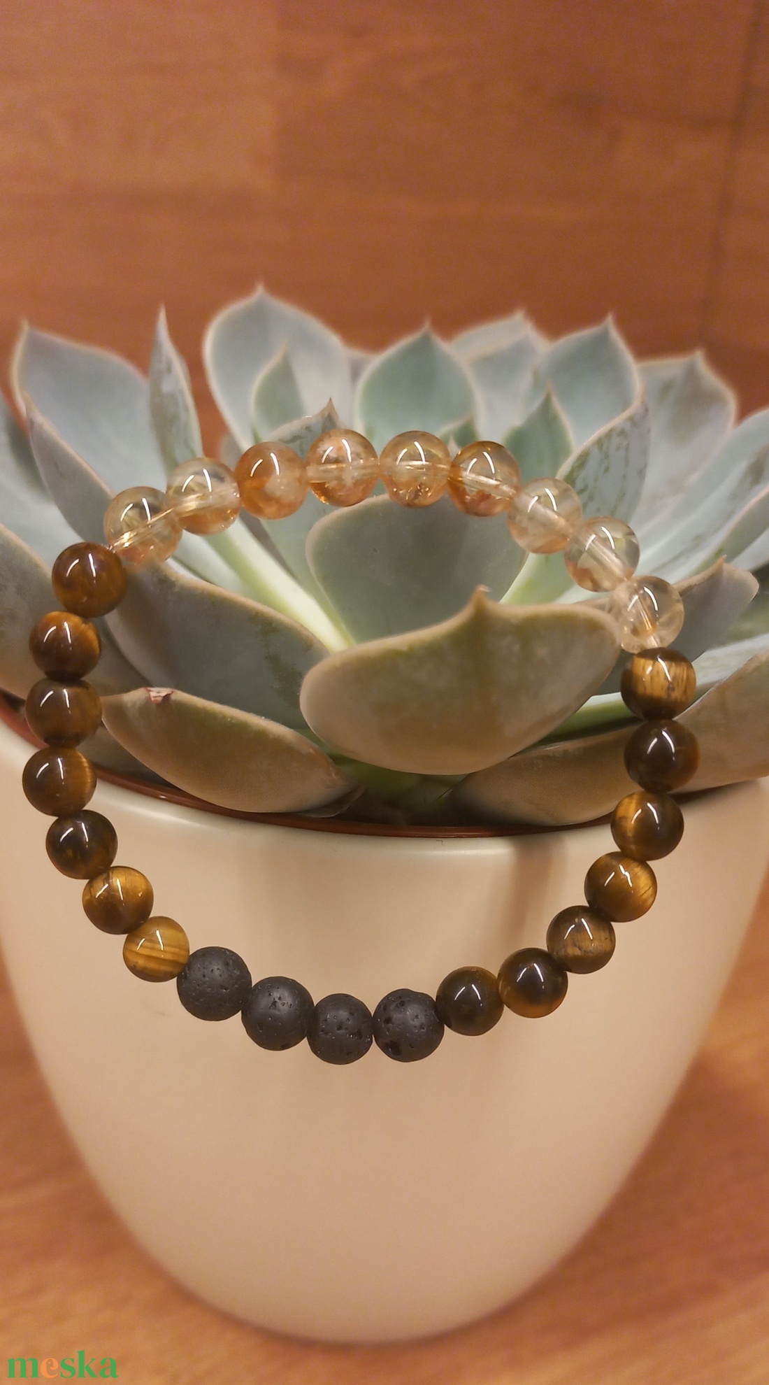 Tigrisszem-citrin-lávakő aroma ásványkarkötő - ékszer - karkötő - ásványkarkötő - Meska.hu
