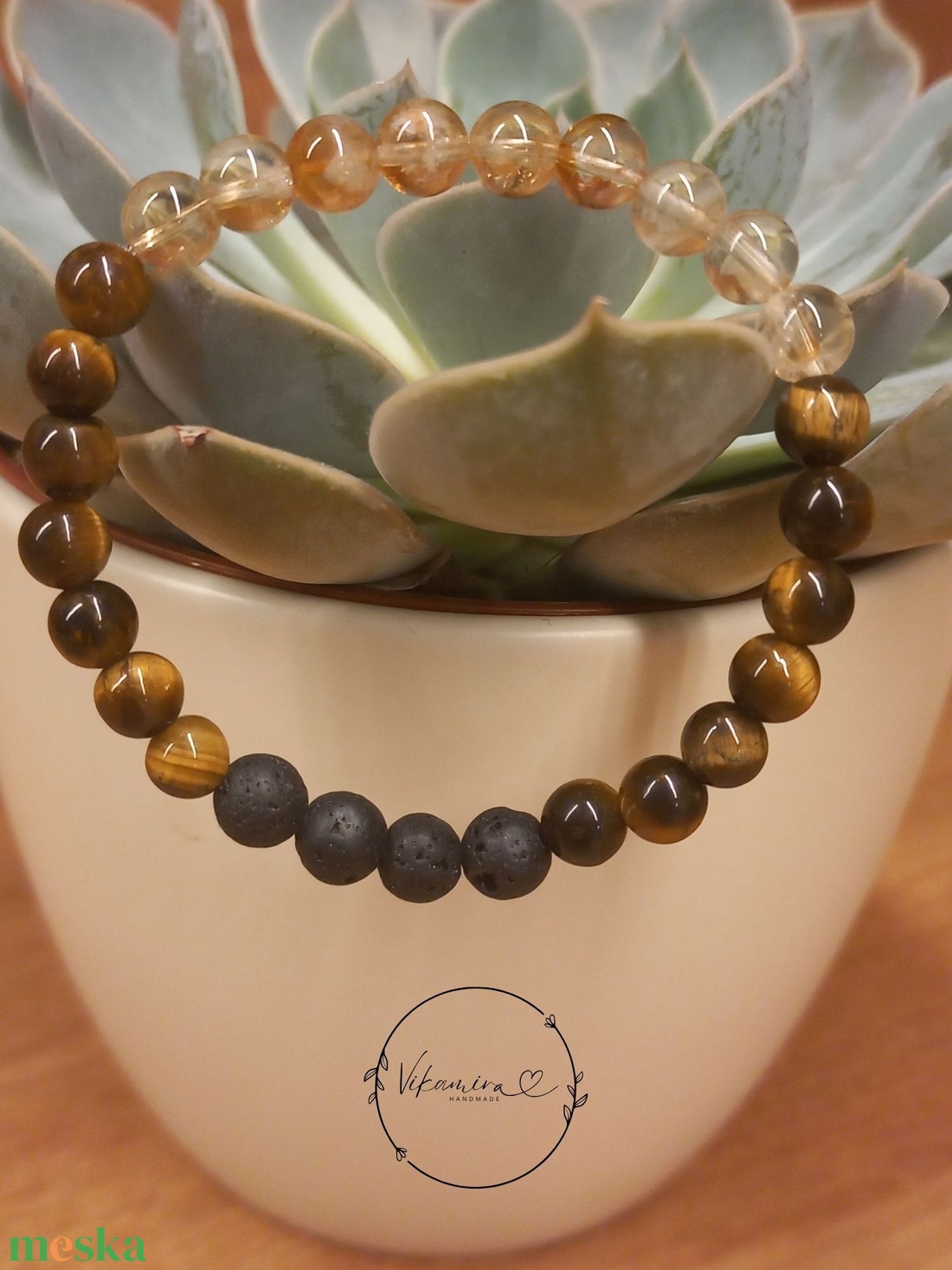 Tigrisszem-citrin-lávakő aroma ásványkarkötő - ékszer - karkötő - ásványkarkötő - Meska.hu