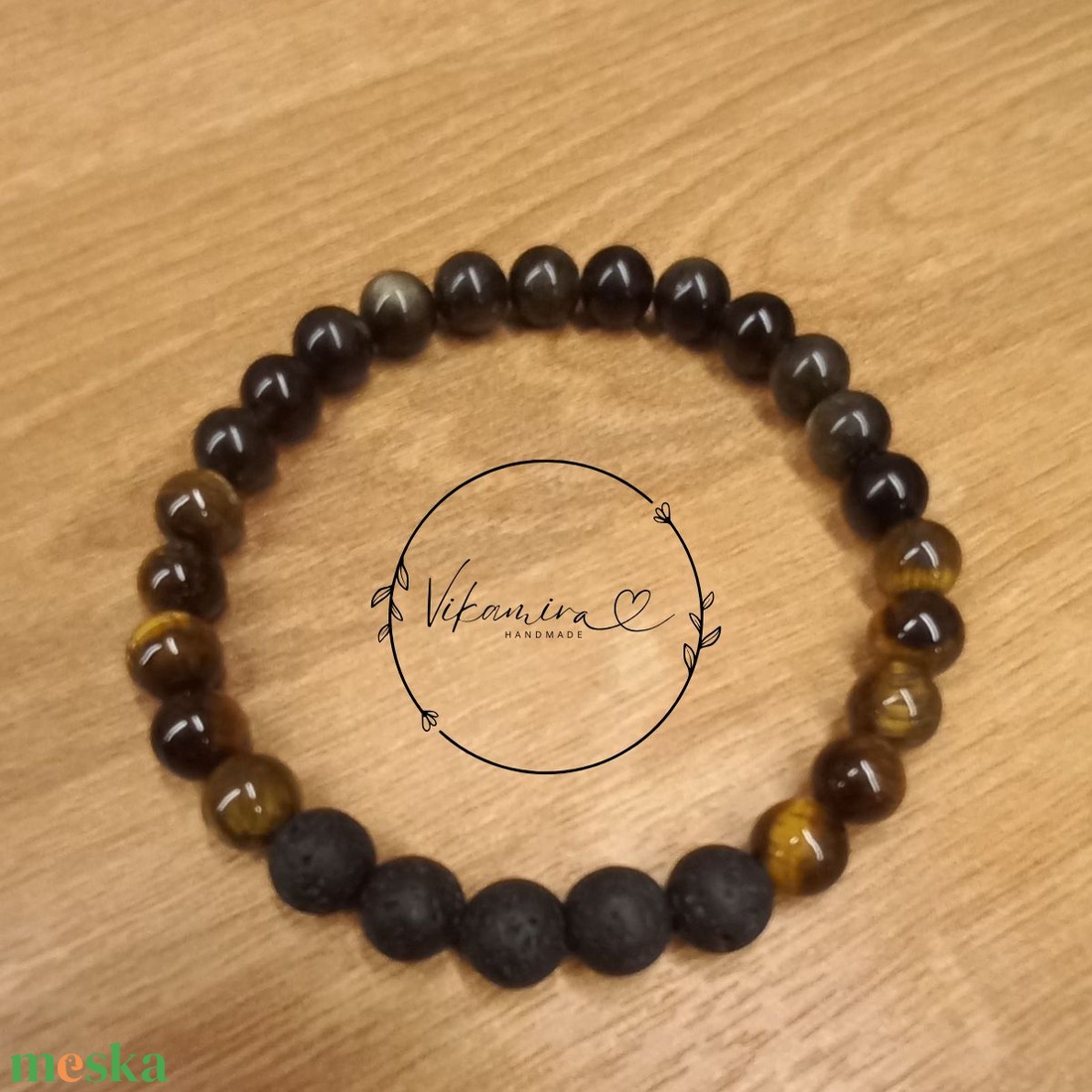 Tigrisszem-obszidián-lávakő aroma ásványkarkötő - ékszer - karkötő - ásványkarkötő - Meska.hu