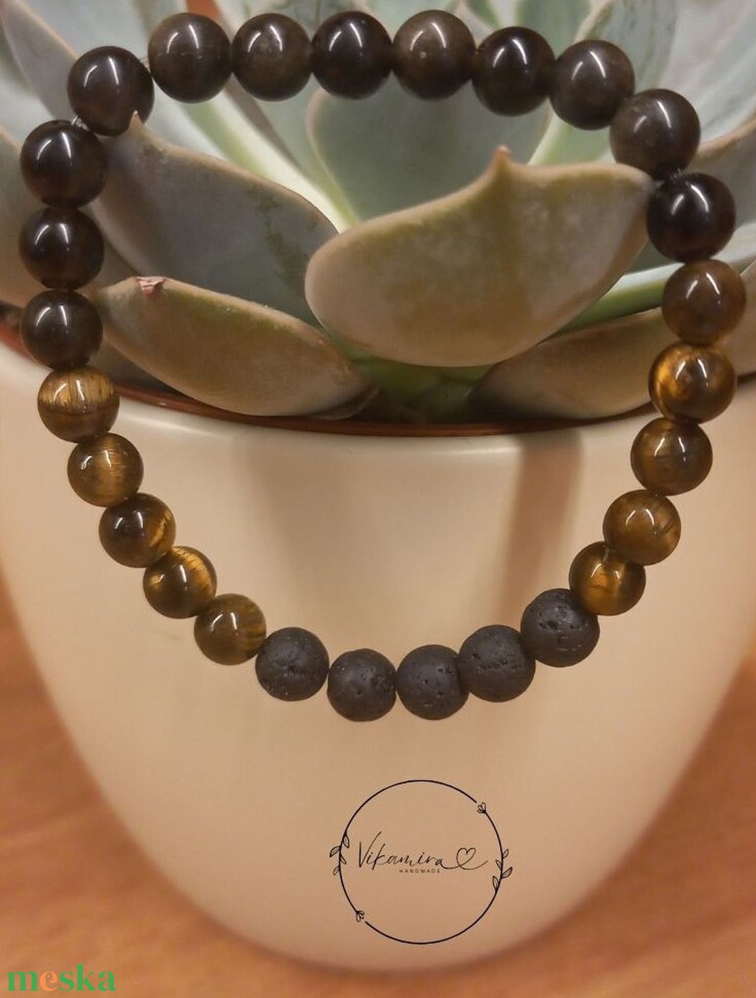 Tigrisszem-obszidián-lávakő aroma ásványkarkötő - ékszer - karkötő - ásványkarkötő - Meska.hu