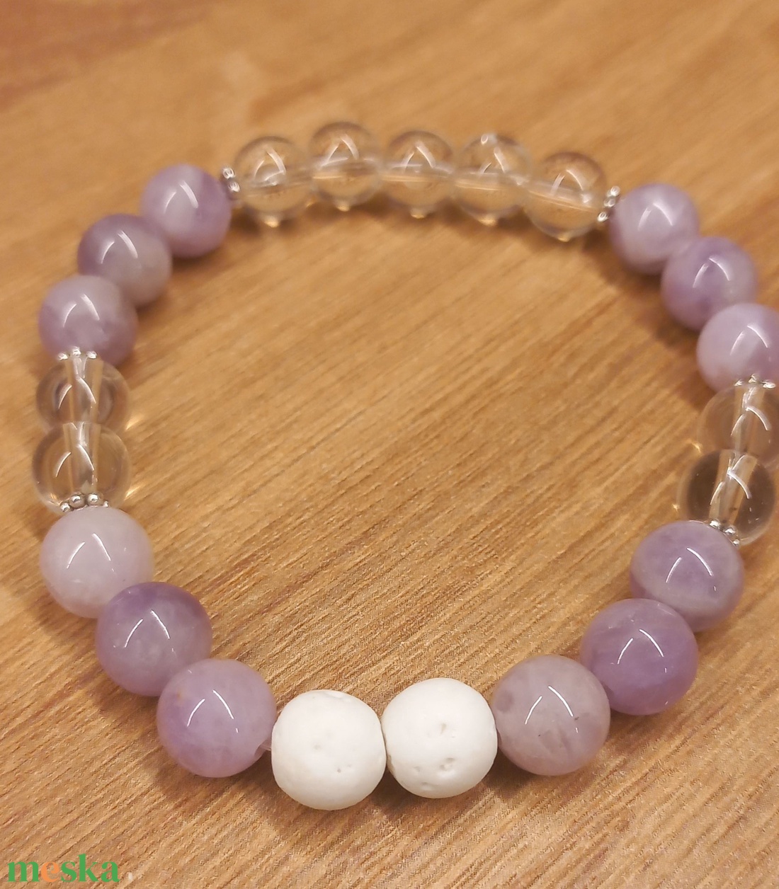 Ametiszt-Hegyikristály-Lávakő aroma  ásványkarkötő - ékszer - karkötő - ásványkarkötő - Meska.hu