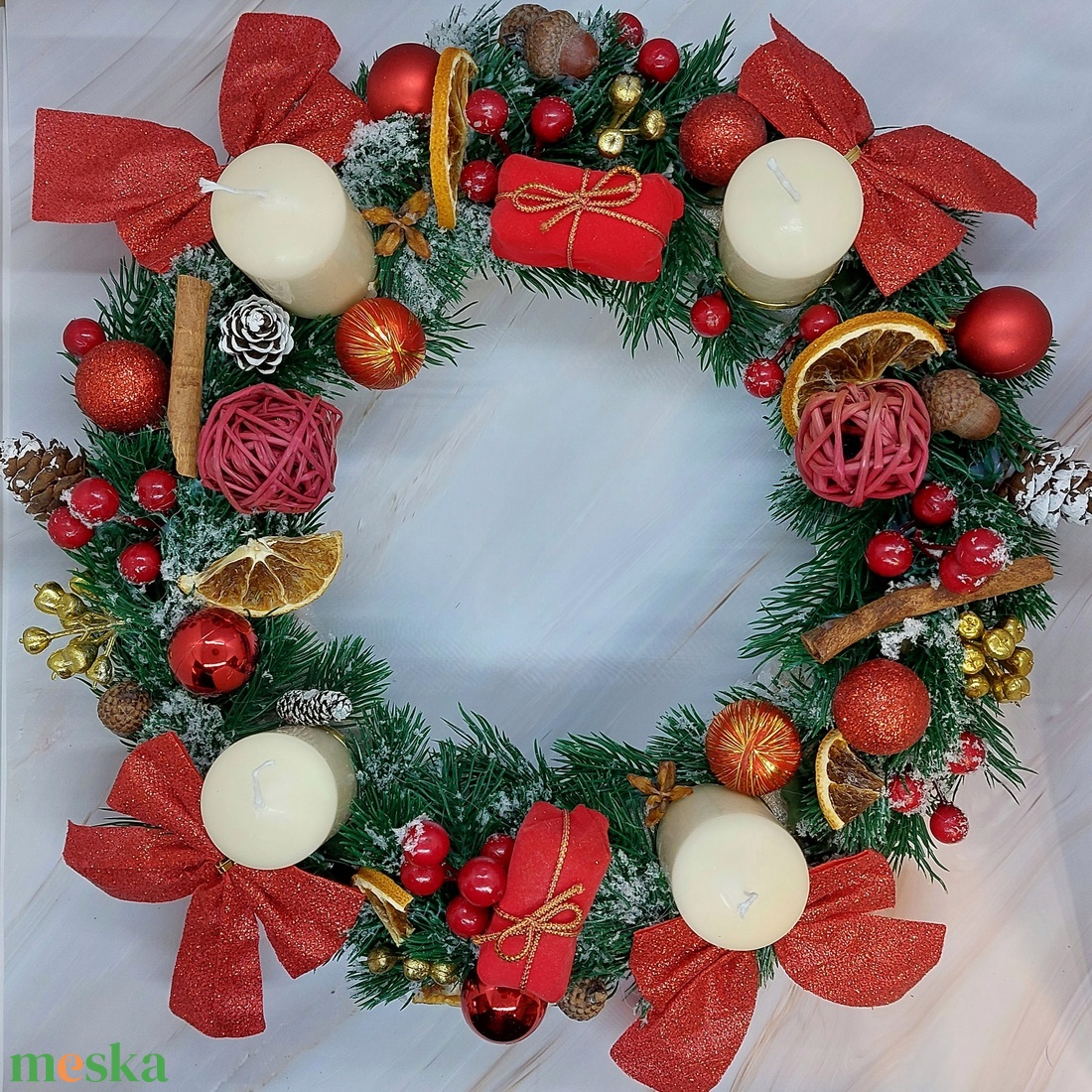 Retro adventi koszorú - karácsony - adventi díszek - adventi koszorú - Meska.hu