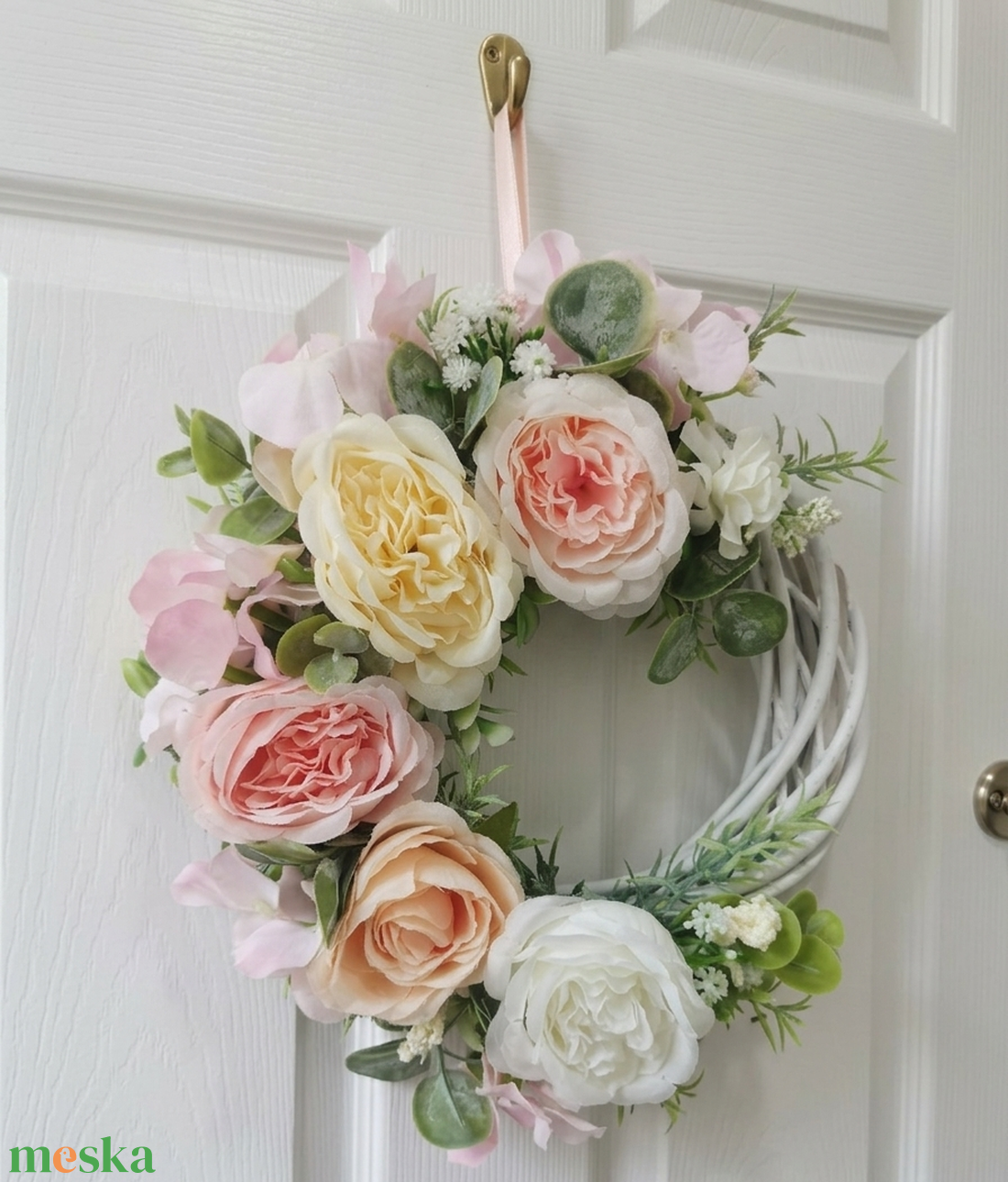 Tavaszi virágos kopogtató - otthon & életmód - dekoráció - ajtó- és ablak dekoráció - ajtódísz & kopogtató - Meska.hu