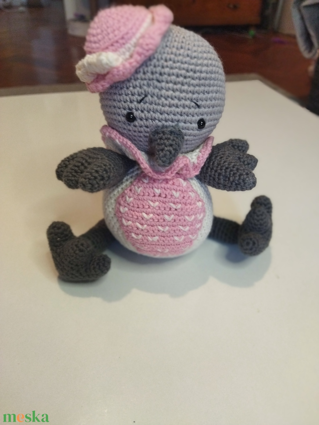 Horgol kismadár, vörösbegy, 25 cm  - játék & sport - plüssállat & játékfigura - madár - Meska.hu