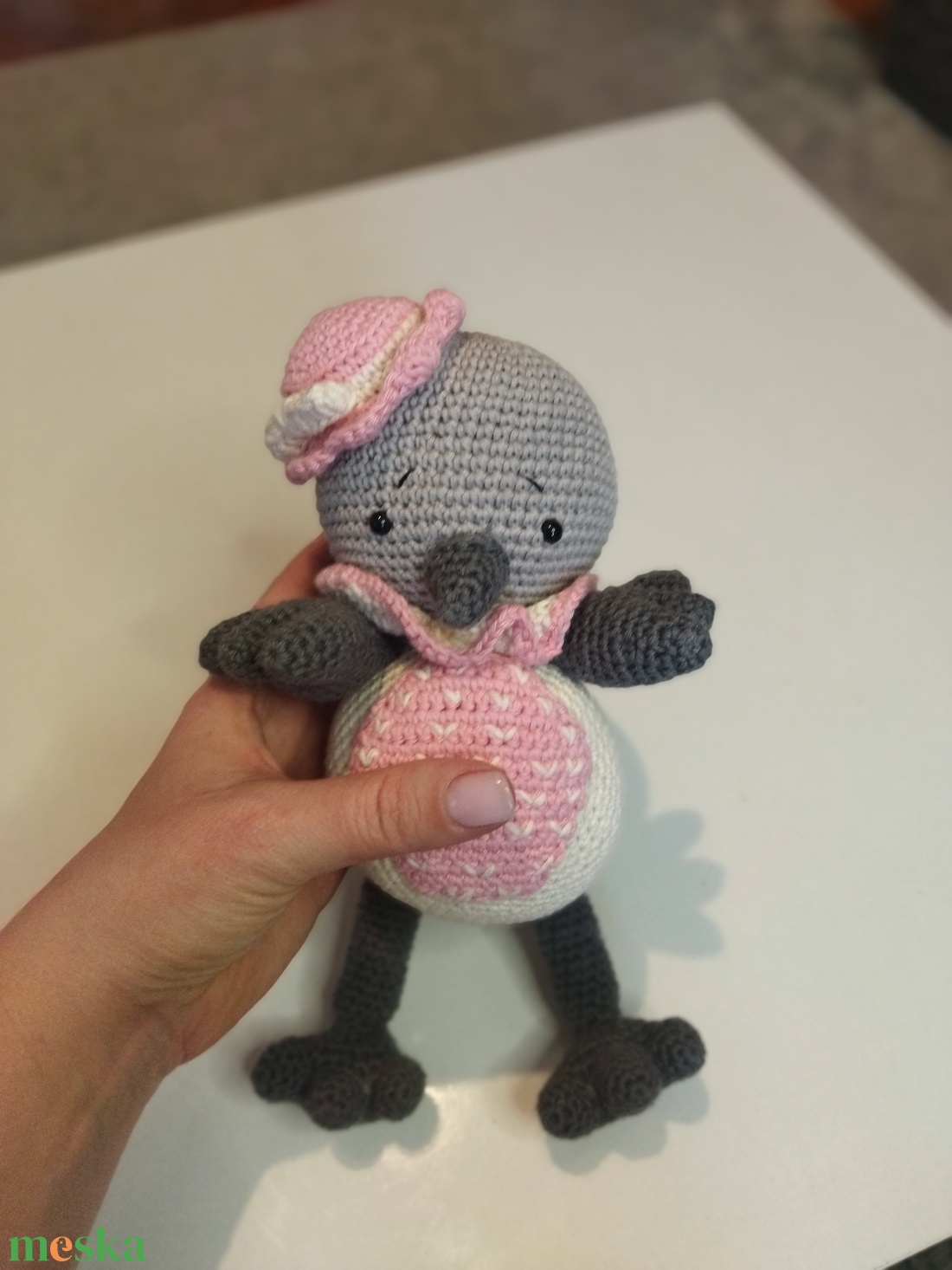 Horgol kismadár, vörösbegy, 25 cm  - játék & sport - plüssállat & játékfigura - madár - Meska.hu