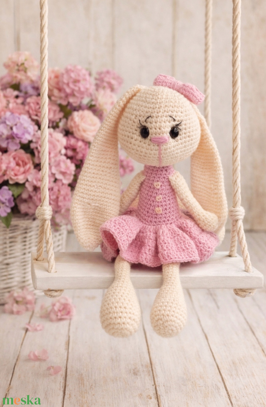 Rózsaszín fehér nyuszi, Lilána névvel - játék & sport - plüssállat & játékfigura - nyuszi - Meska.hu