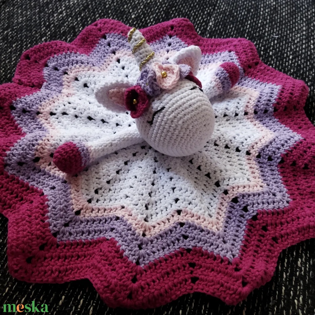 Horgolt unikornis szundikendő  - otthon & életmód - babaszoba, gyerekszoba - gyerek díszpárna - Meska.hu