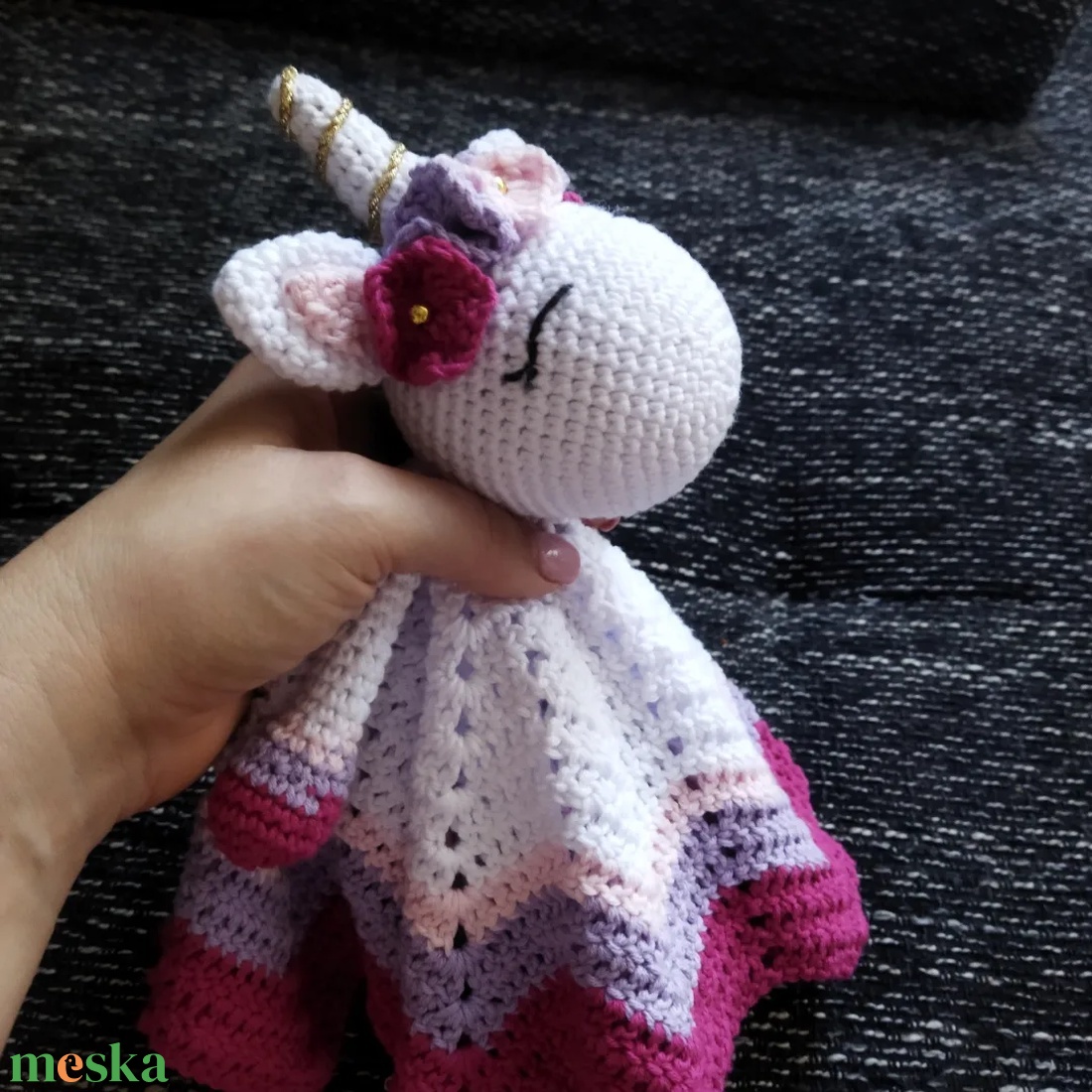 Horgolt unikornis szundikendő  - otthon & életmód - babaszoba, gyerekszoba - gyerek díszpárna - Meska.hu