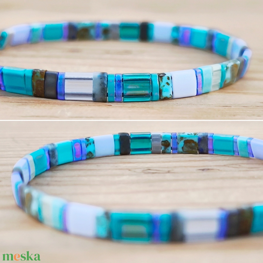 Selymes üveggyöngy karkötő - türkiz - ékszer - karkötő - gyöngyös karkötő - Meska.hu Selymes üveggyöngy karkötő - türkiz - ékszer - karkötő - gyöngyös karkötő - Meska.hu