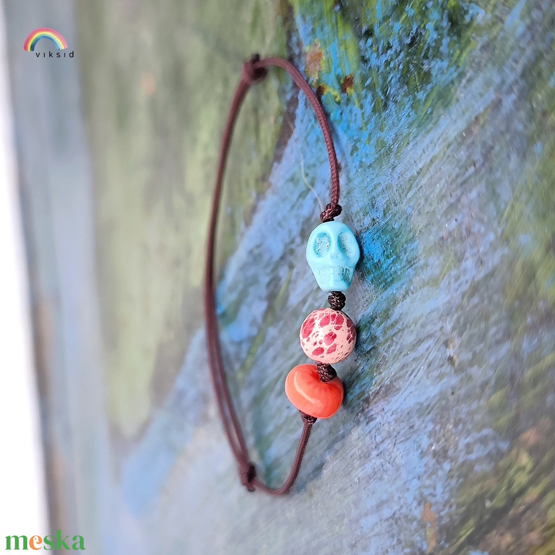 Koponya egyszál karkötő - ékszer - karkötő - karkötő medállal - Meska.hu