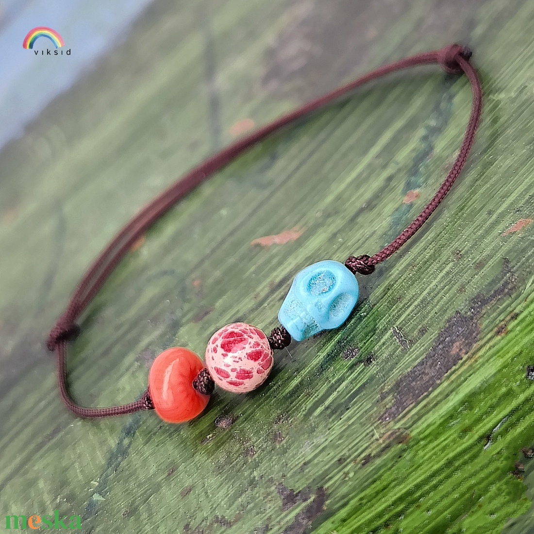 Koponya egyszál karkötő - ékszer - karkötő - karkötő medállal - Meska.hu