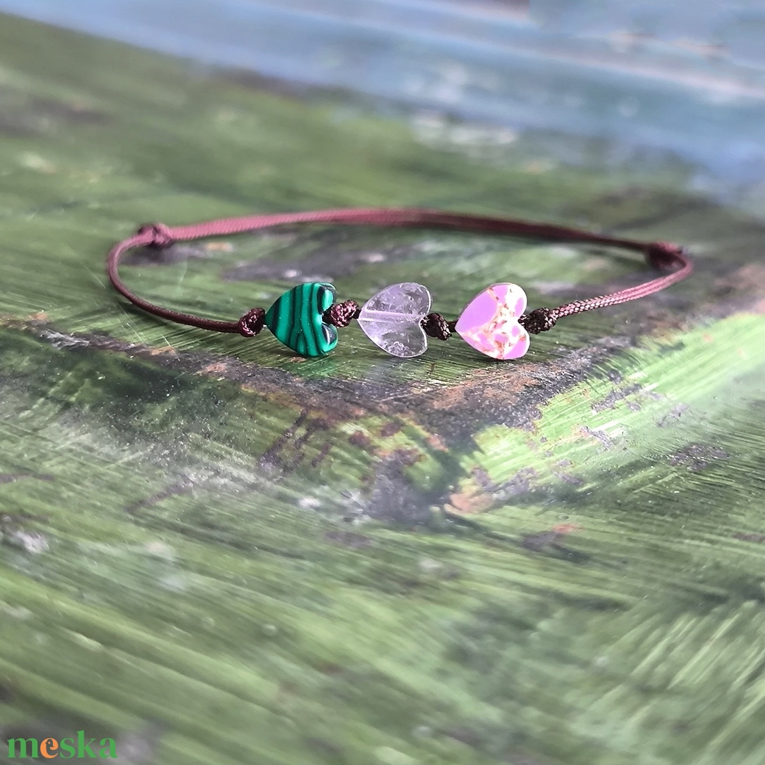 Szívecskés egyszál karkötő - ékszer - karkötő - karkötő medállal - Meska.hu