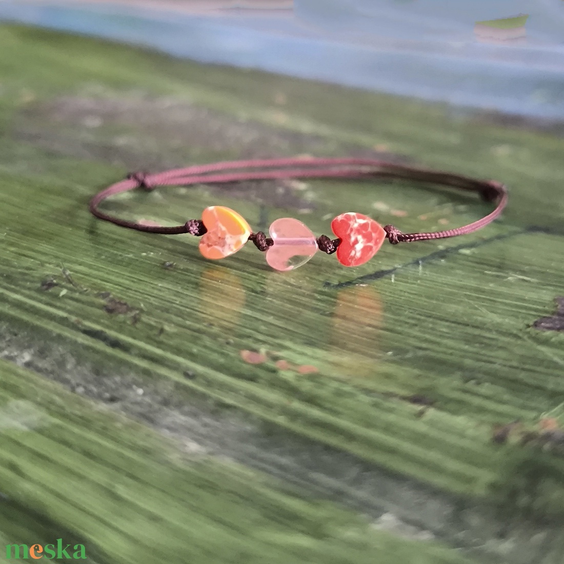 Szívecskés egyszál karkötő - ékszer - karkötő - karkötő medállal - Meska.hu