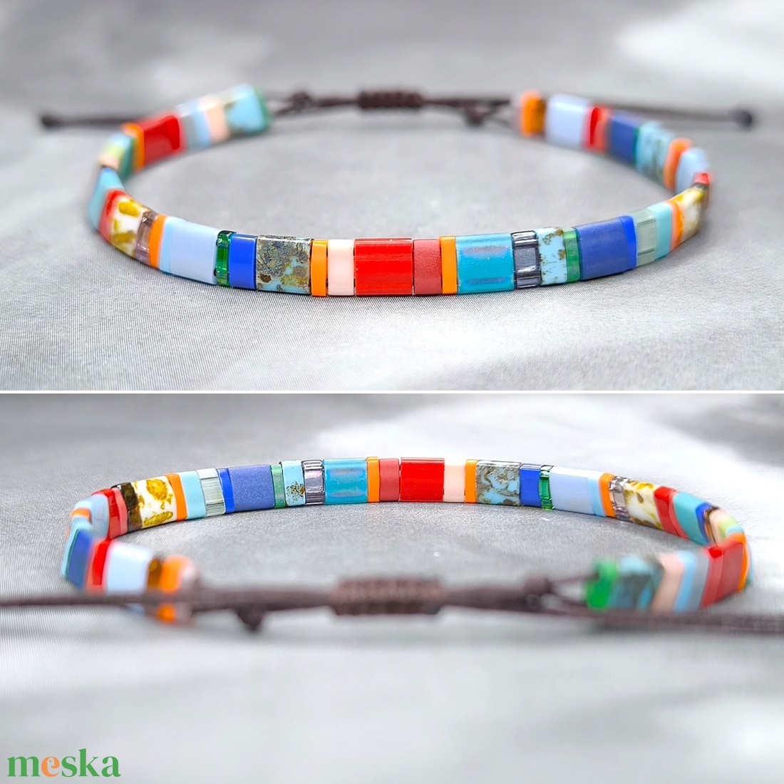 Selymes üveggyöngy karkötő - színes - ékszer - karkötő - gyöngyös karkötő - Meska.hu