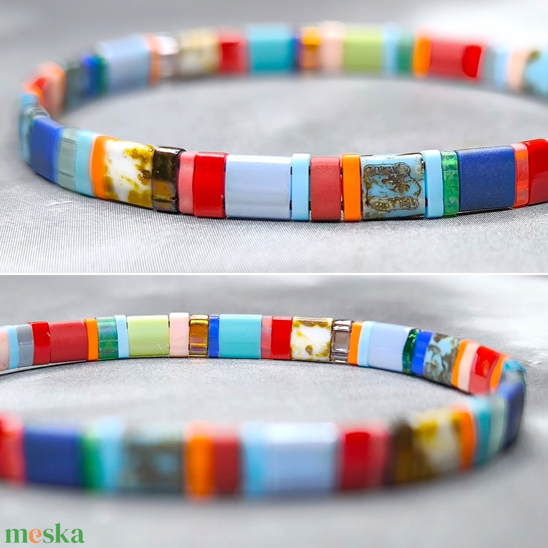 Selymes üveggyöngy karkötő - színes - ékszer - karkötő - gyöngyös karkötő - Meska.hu