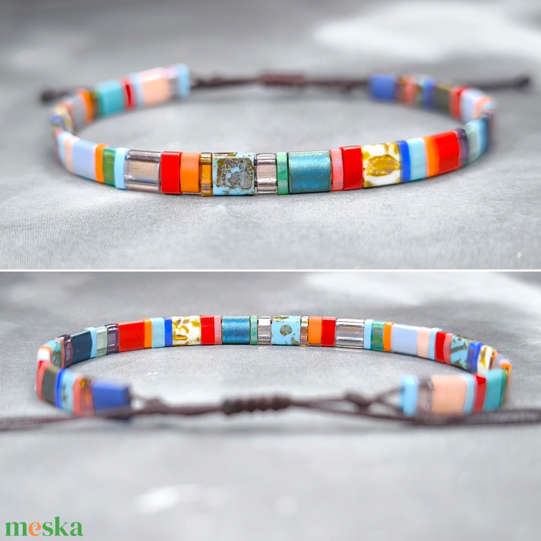 Selymes üveggyöngy karkötő - színes - ékszer - karkötő - gyöngyös karkötő - Meska.hu