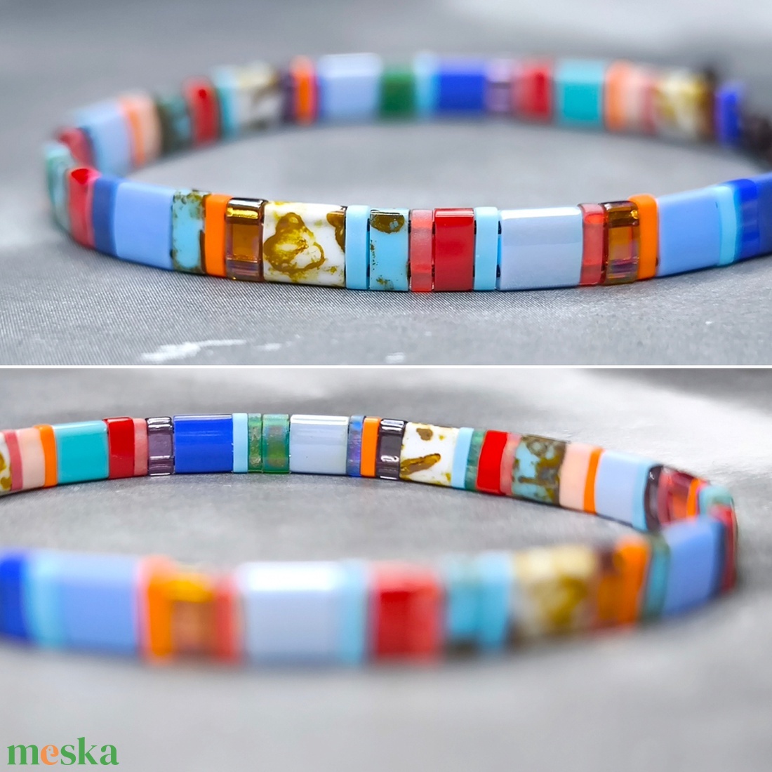 Selymes üveggyöngy karkötő - színes - ékszer - karkötő - gyöngyös karkötő - Meska.hu