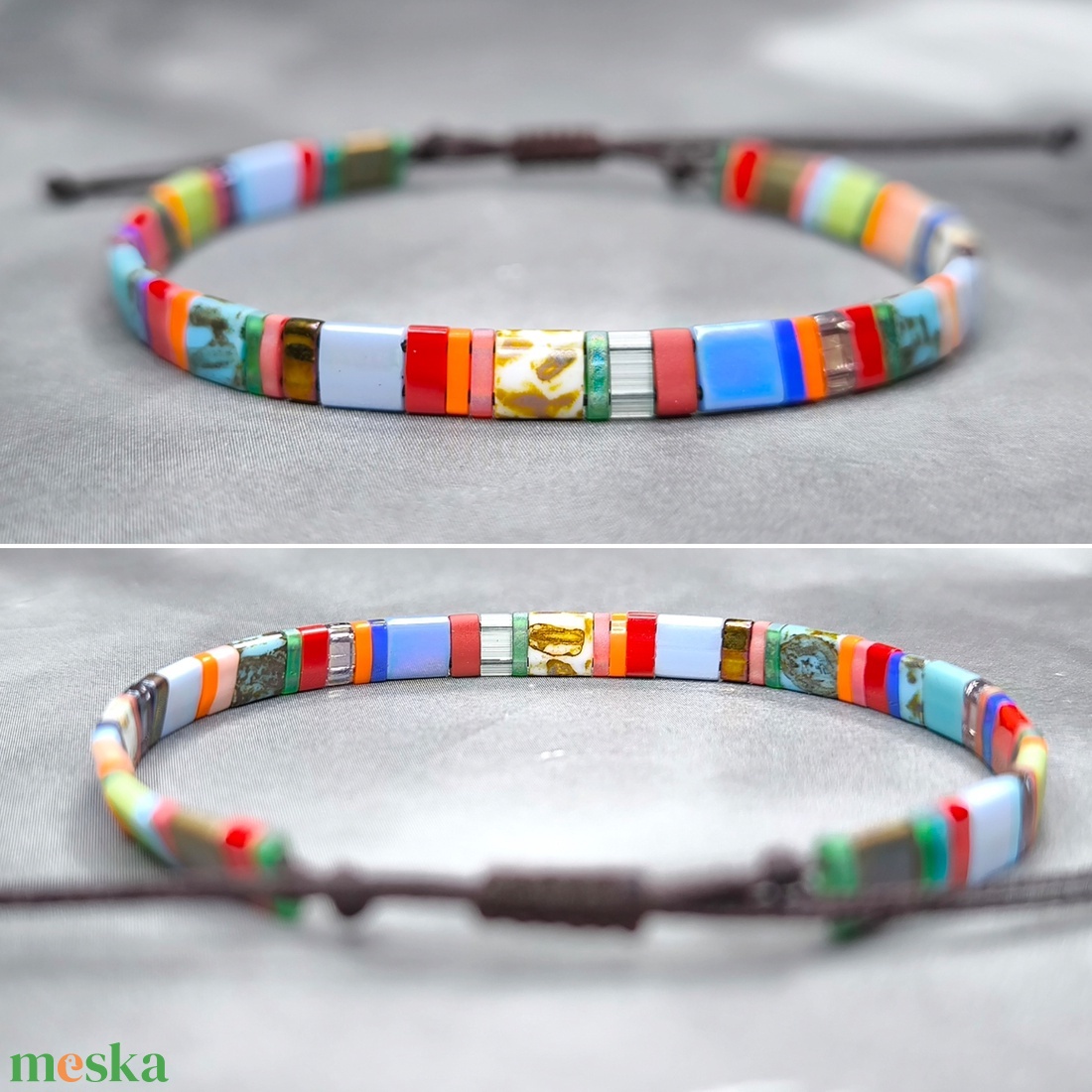 Selymes üveggyöngy karkötő - színes - ékszer - karkötő - gyöngyös karkötő - Meska.hu