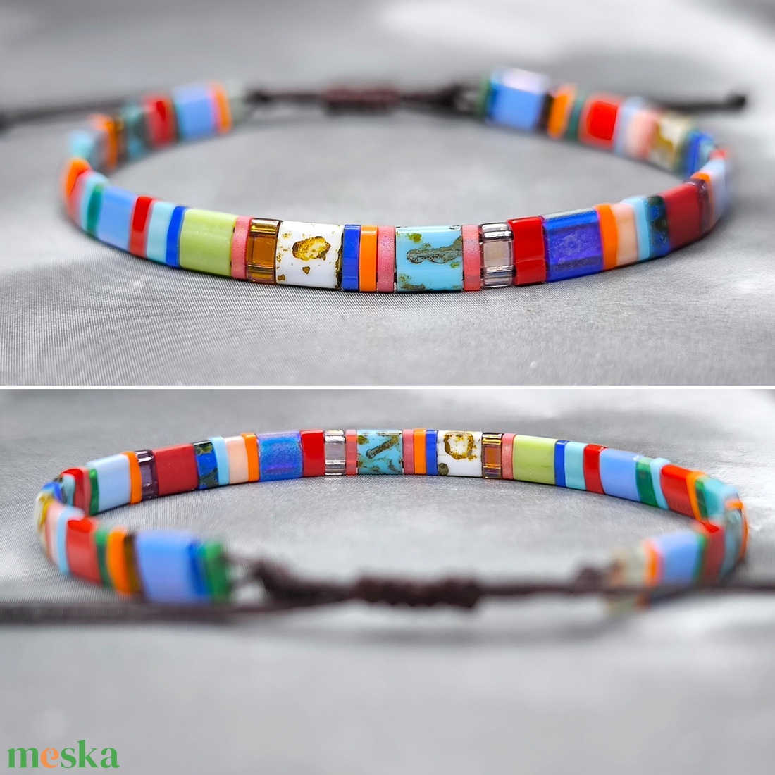 Selymes üveggyöngy karkötő - színes - ékszer - karkötő - gyöngyös karkötő - Meska.hu