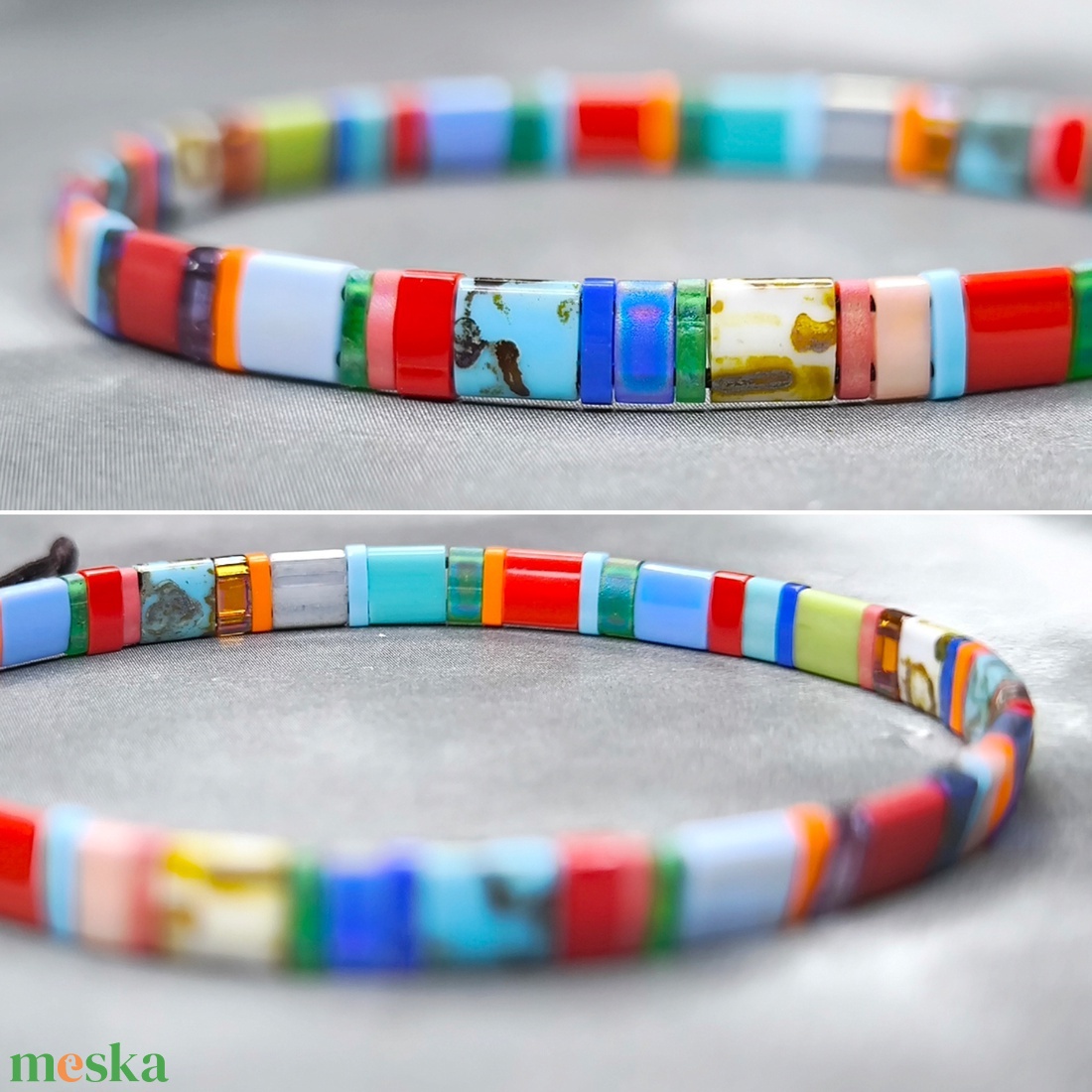 Selymes üveggyöngy karkötő - színes - ékszer - karkötő - gyöngyös karkötő - Meska.hu