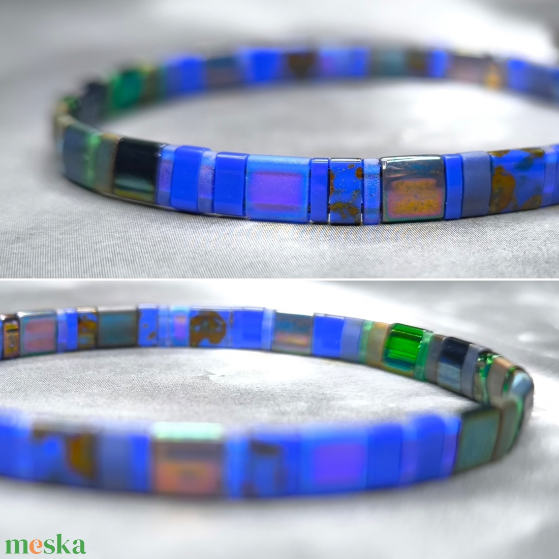 Selymes üveggyöngy karkötő - eozin - ékszer - karkötő - gyöngyös karkötő - Meska.hu