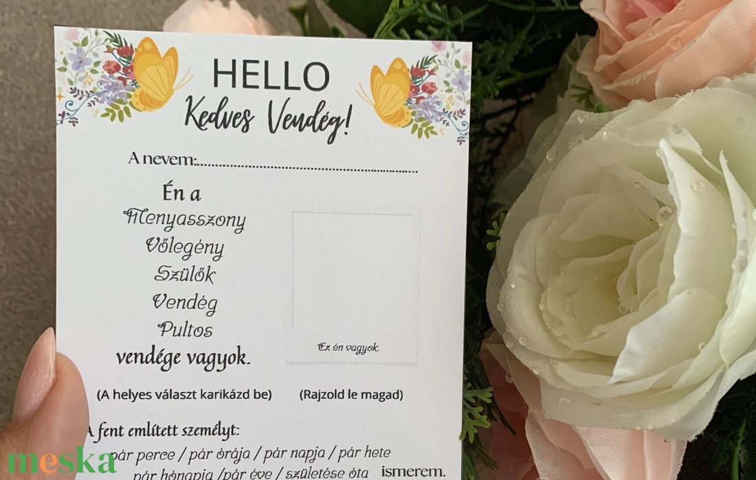 Hello Kedves Vendég! Esküvői vendégkártya kitölthető játéklappal (8x20 cm, virágos) - esküvő - meghívó & kártya - menü - Meska.hu Hello Kedves Vendég! Esküvői vendégkártya kitölthető játéklappal (8x20 cm, virágos) - esküvő - meghívó & kártya - menü - Meska.hu