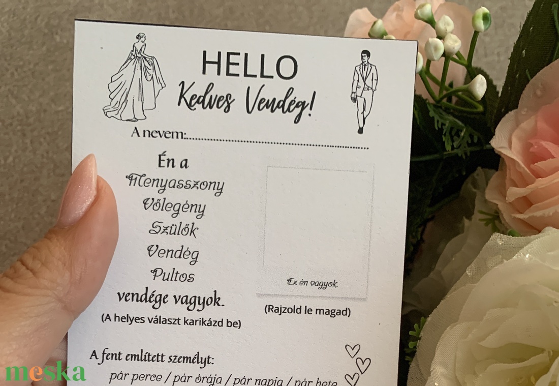 Hello Kedves Vendég! Esküvői vendégkártya kitölthető játéklappal (8x20 cm, virágos) - esküvő - meghívó & kártya - menü - Meska.hu Hello Kedves Vendég! Esküvői vendégkártya kitölthető játéklappal (8x20 cm, virágos) - esküvő - meghívó & kártya - menü - Meska.hu