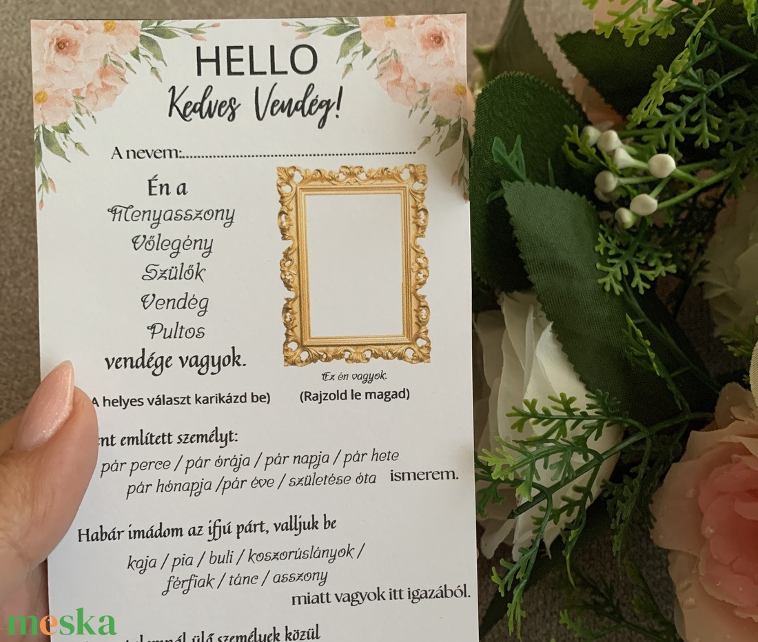 Hello Kedves Vendég! Esküvői vendégkártya kitölthető játéklappal (8x20 cm, virágos) - esküvő - meghívó & kártya - menü - Meska.hu Hello Kedves Vendég! Esküvői vendégkártya kitölthető játéklappal (8x20 cm, virágos) - esküvő - meghívó & kártya - menü - Meska.hu