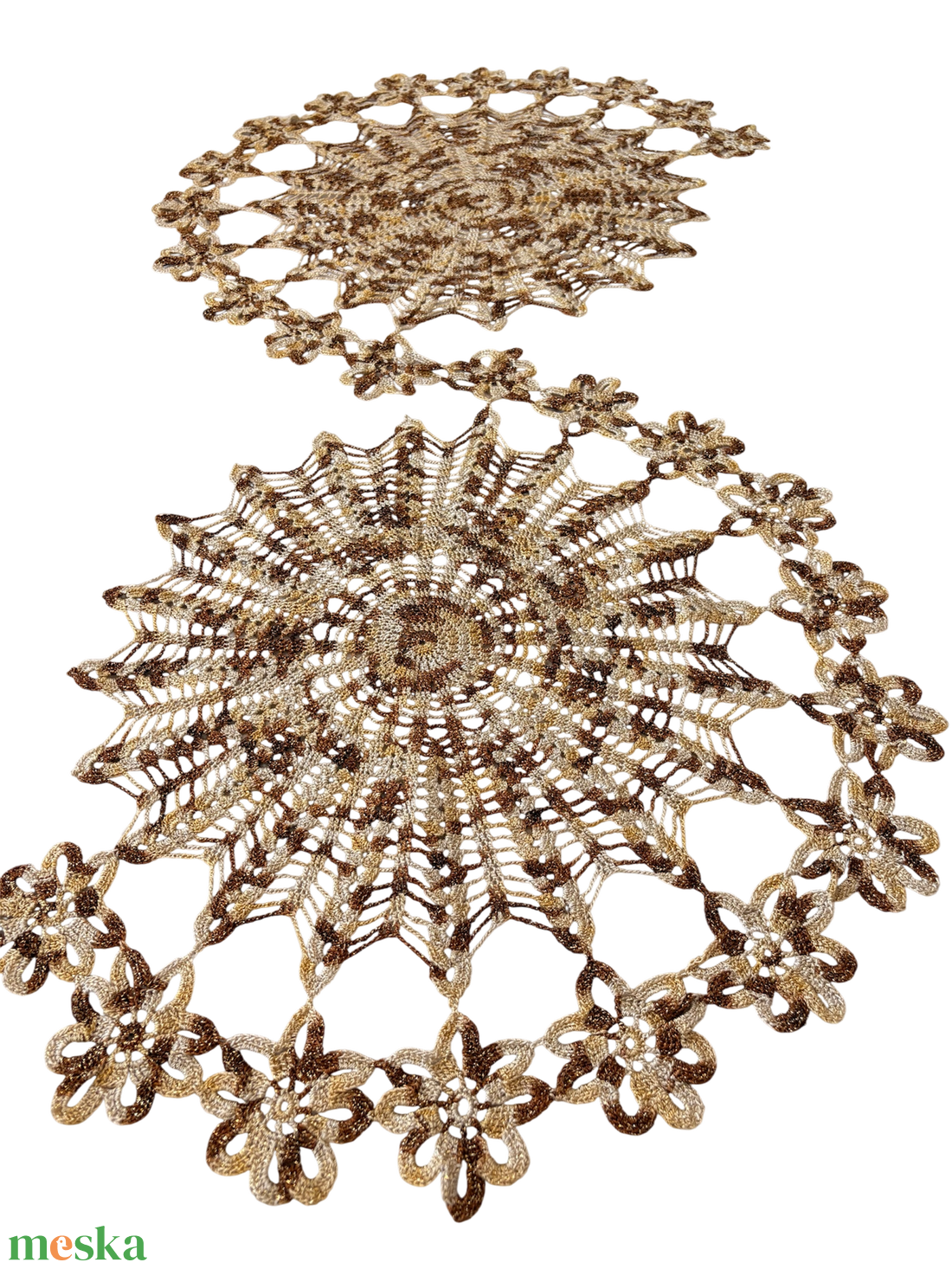 Horgolt Arany/barna színű csillogó terítő - otthon & életmód - lakástextil - abrosz, terítő - asztalközép terítő - Meska.hu