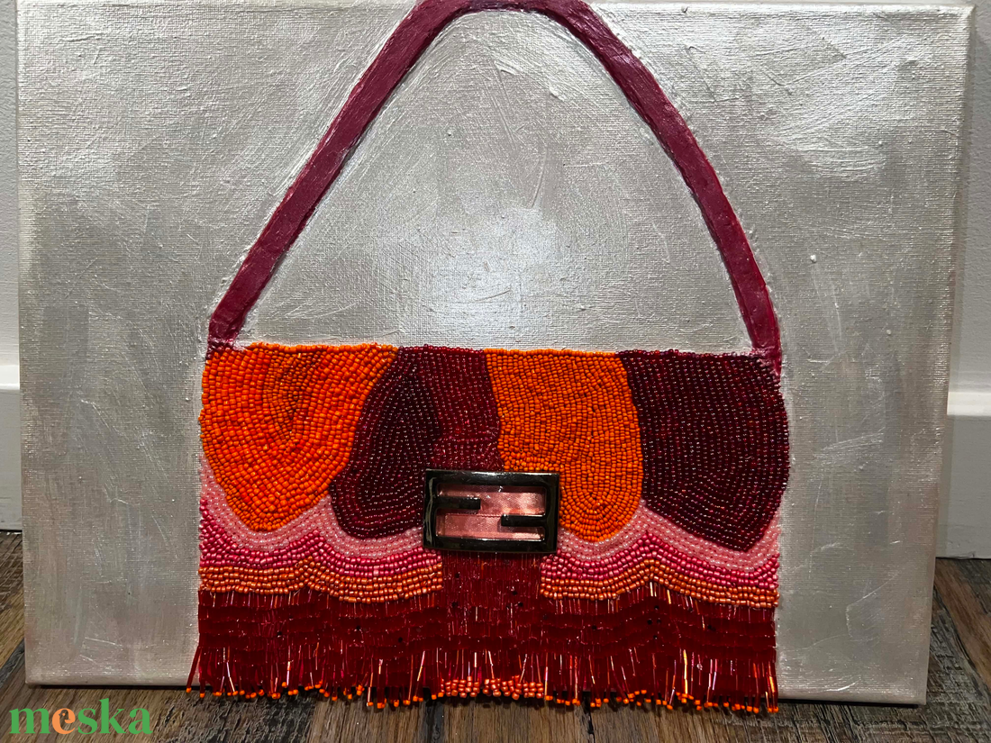 Fendi Baguette Táska Inspiráló Gyöngyözöt Vászon Kép Rózsaszín és narancssárga Modern Falikép  - otthon & életmód - dekoráció - kép & falikép - vászonkép - Meska.hu