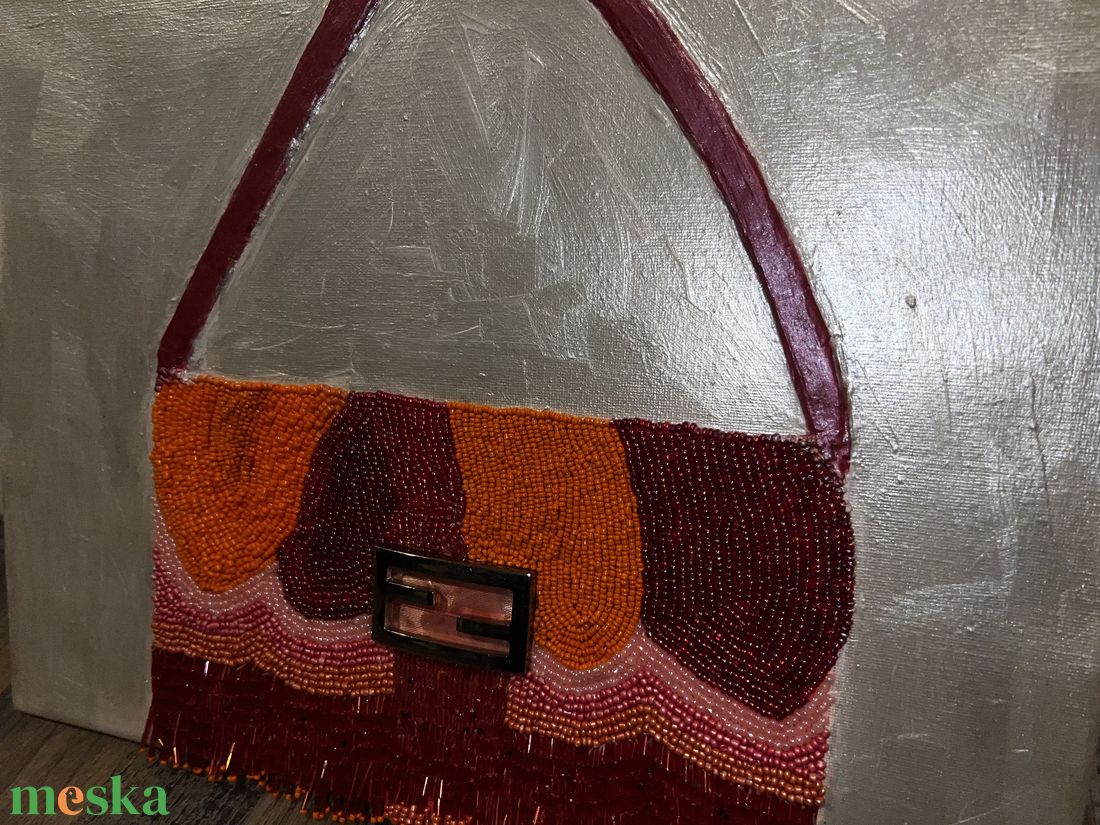 Fendi Baguette Táska Inspiráló Gyöngyözöt Vászon Kép Rózsaszín és narancssárga Modern Falikép  - otthon & életmód - dekoráció - kép & falikép - vászonkép - Meska.hu