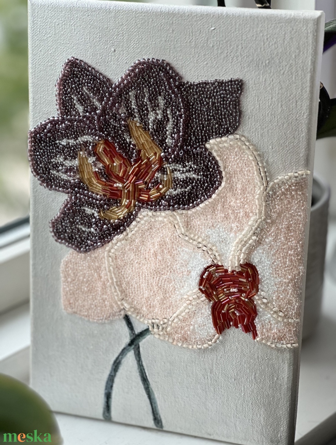 Elegáns orchideák � kézzel gyöngyözött textúrafestmény - otthon & életmód - dekoráció - kép & falikép - vászonkép - Meska.hu