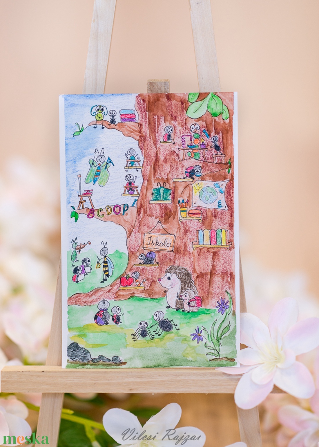 Iskolakezdés,Gyerekszoba dekoráció, Babaszoba dekoráció, Baba ajándék, Állatos dekoráció, Állatos kép, Állatos ajándék - művészet - grafika & illusztráció - egyéb rajzok - Meska.hu