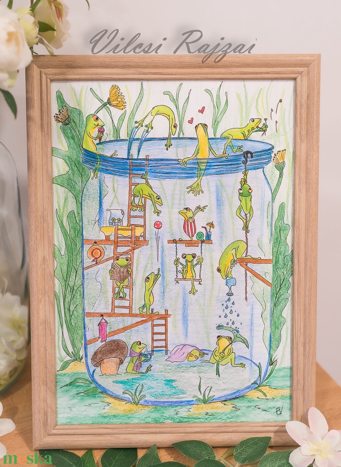 Béka Illusztráció, Időjárás jelző, Mese Illusztráció, Dekoráció,  - művészet - grafika & illusztráció - ceruzarajz - Meska.hu