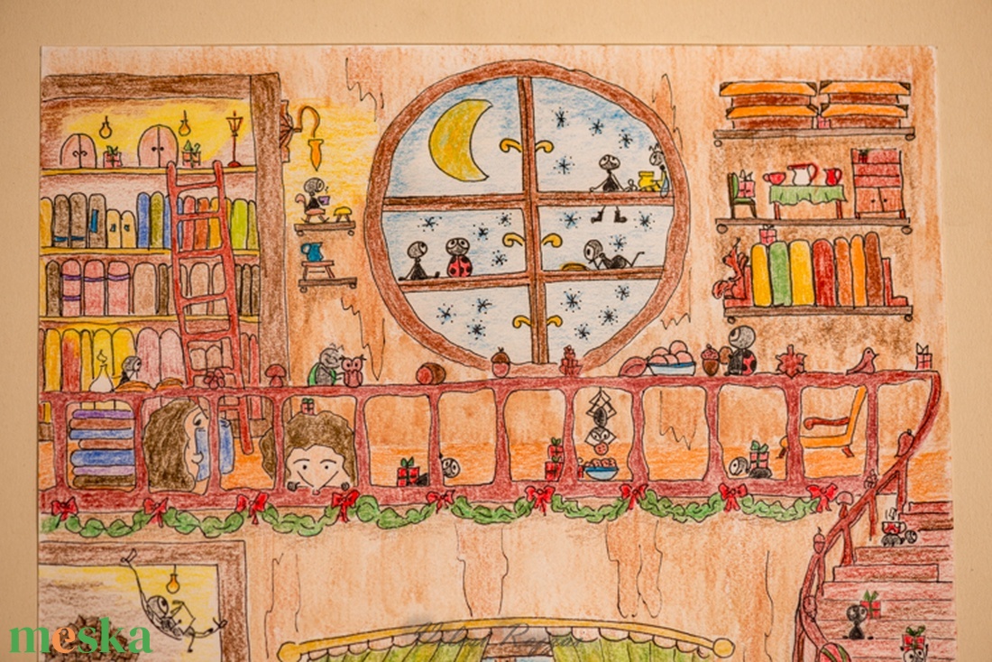 Karácsony Illusztráció, Szenteste, Család Mese Illusztráció,  - művészet - grafika & illusztráció - ceruzarajz - Meska.hu