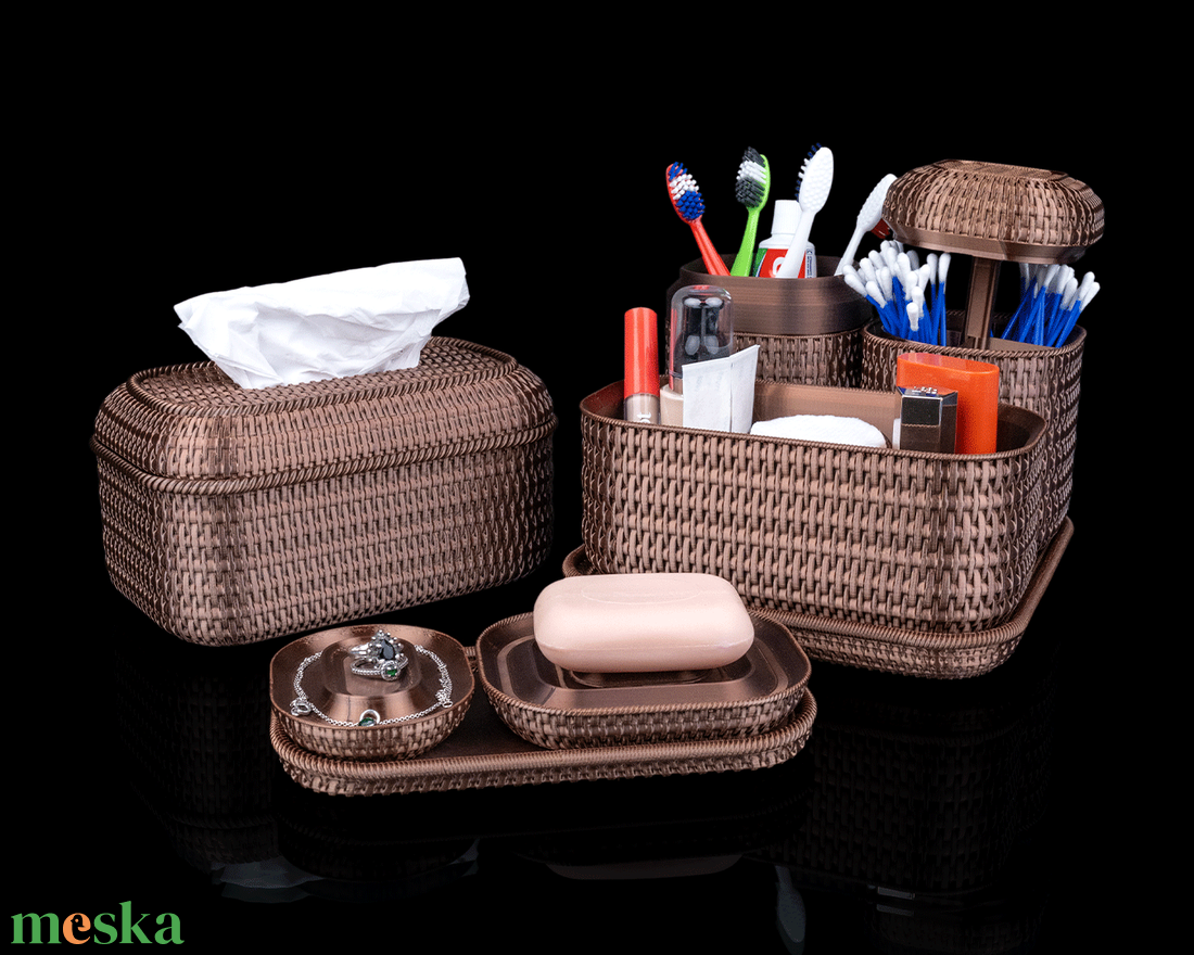 8 Részes Fürdőszobai rattan stílusú rendező szett 3D nyomtatott, modern design - otthon & életmód - fürdőszoba - fürdőszobai tároló - Meska.hu 8 Részes Fürdőszobai rattan stílusú rendező szett 3D nyomtatott, modern design - otthon & életmód - fürdőszoba - fürdőszobai tároló - Meska.hu