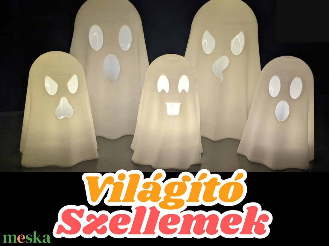 Világító szellemek  5 darabos szett, teamécsessel - otthon & életmód - dekoráció - halloween - halloweeni dekoráció - Meska.hu