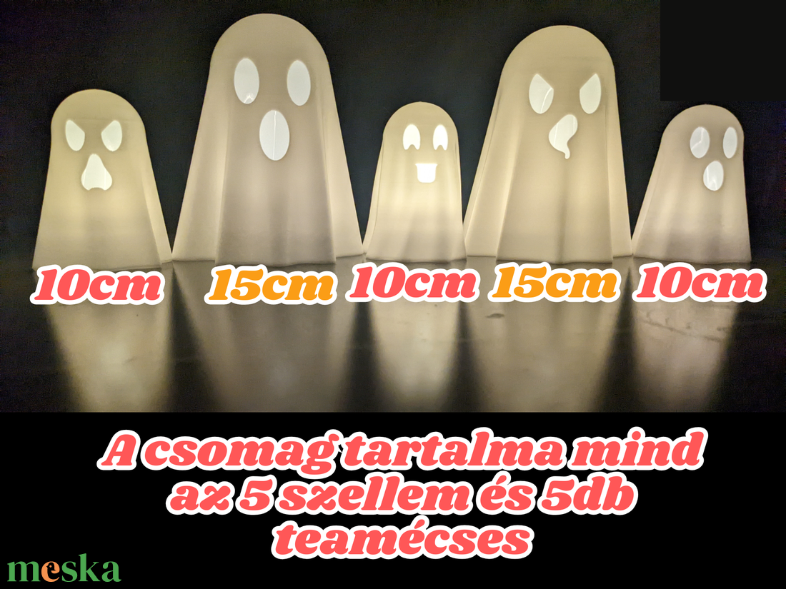 Világító szellemek  5 darabos szett, teamécsessel - otthon & életmód - dekoráció - halloween - halloweeni dekoráció - Meska.hu