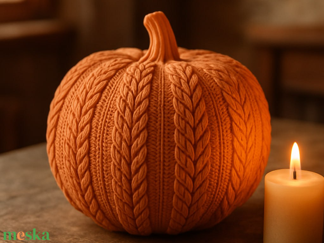 Dekoratív kötött mintás műanyag tök - otthon & életmód - dekoráció - halloween - halloweeni tök - Meska.hu