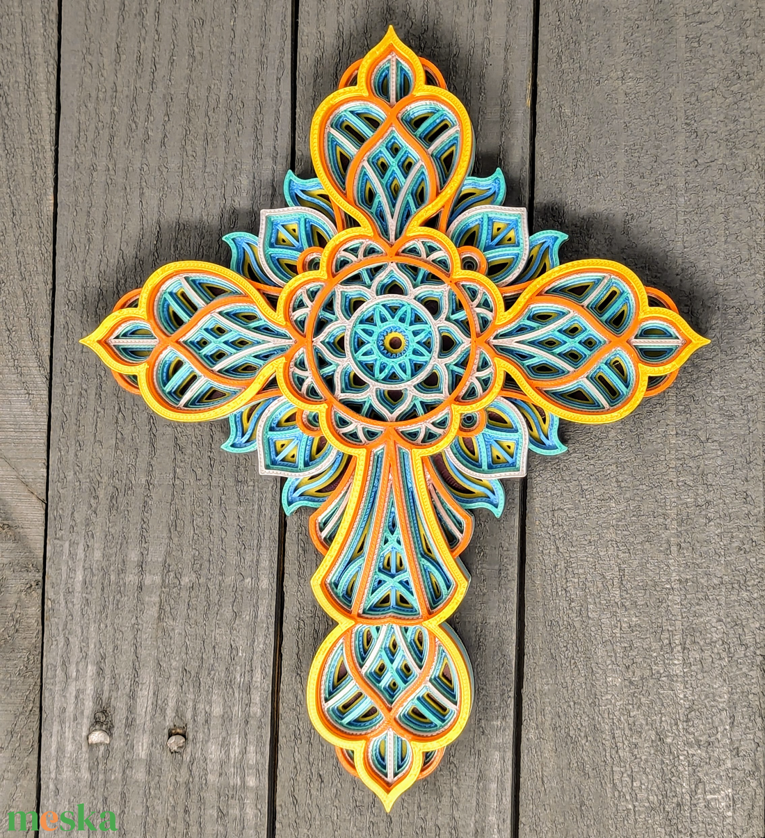 Színes Mandala Kereszt - otthon & életmód - dekoráció - spiritualitás - mandala - Meska.hu