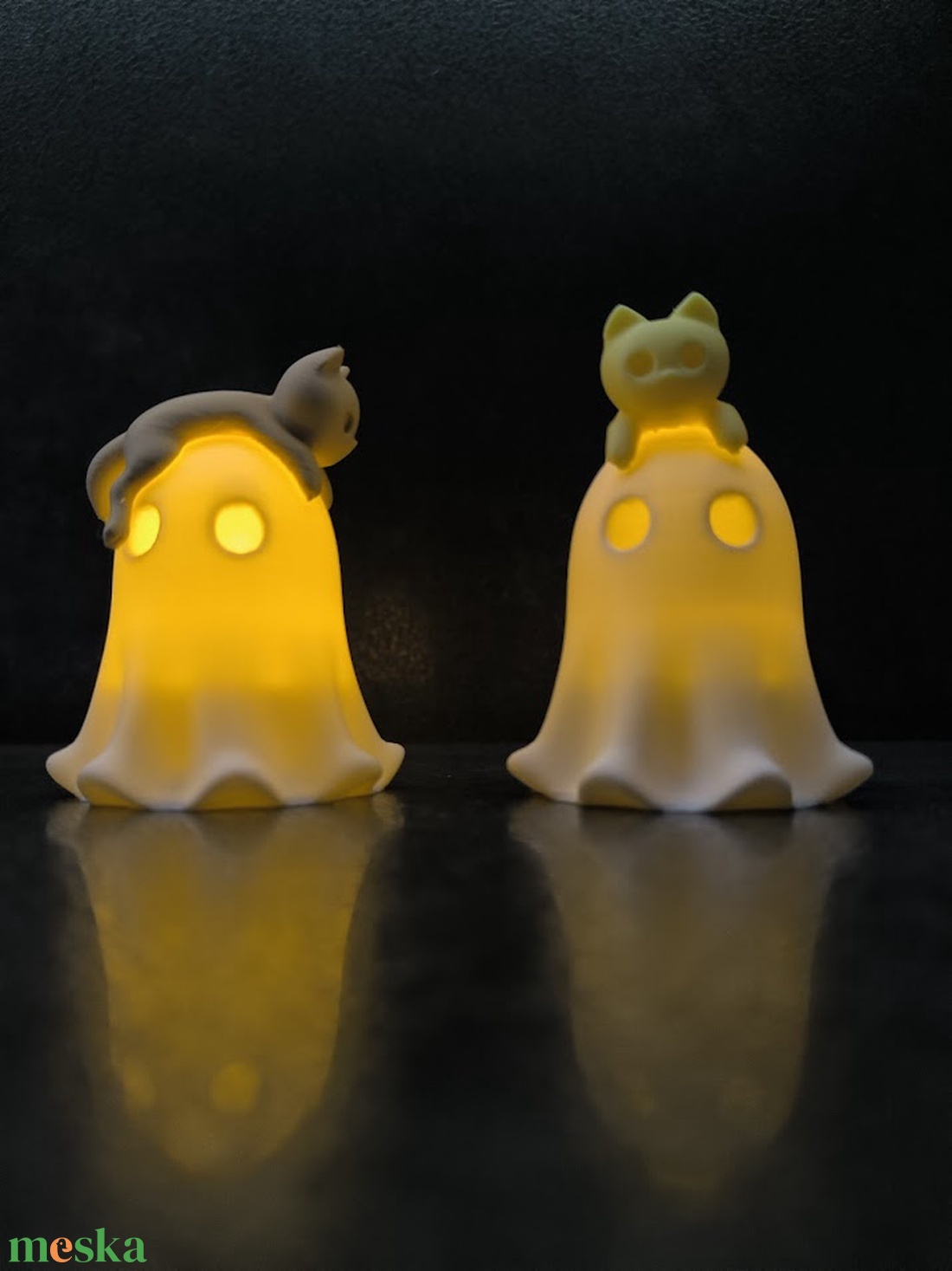 Kicsi Világító Cicás Szellem  Polcdísz - otthon & életmód - dekoráció - halloween - halloweeni dekoráció - Meska.hu