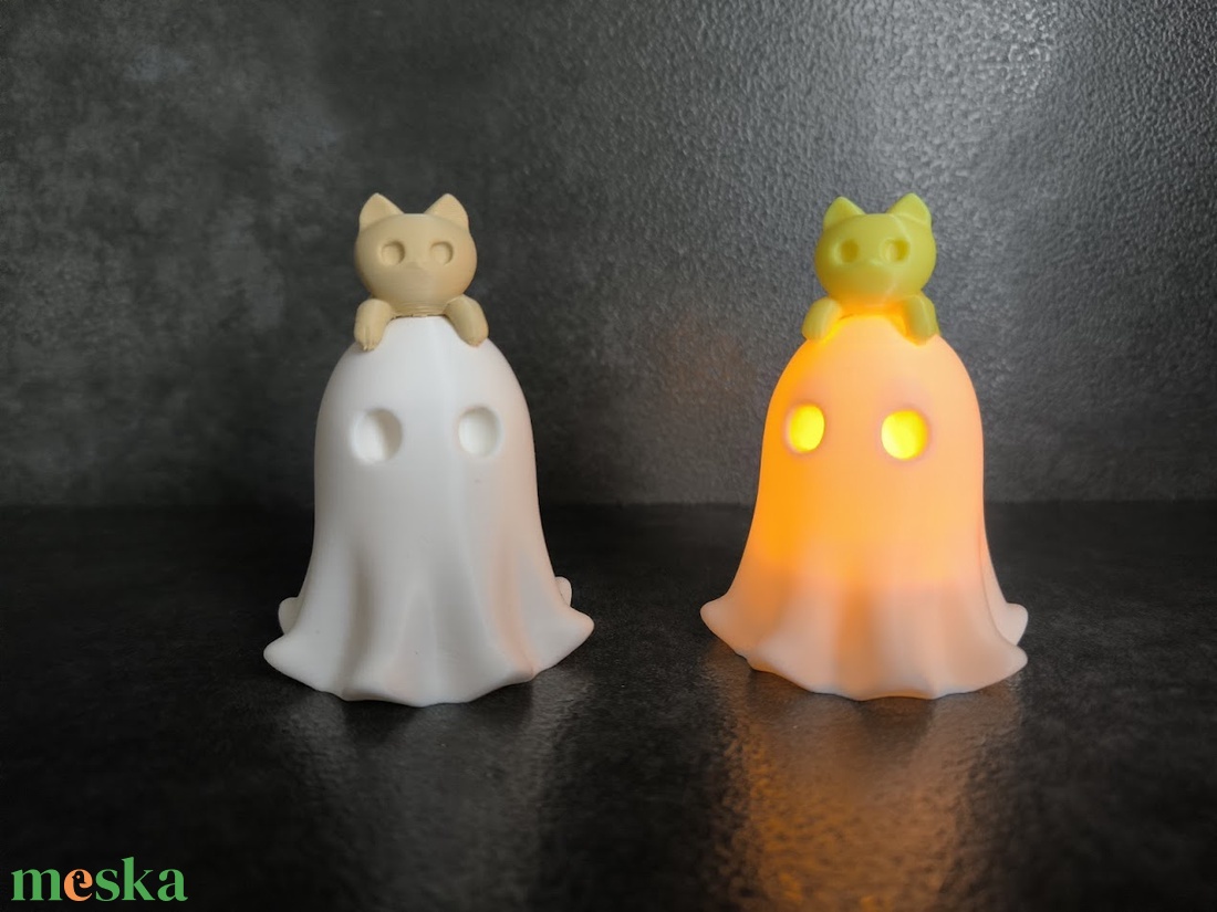Kicsi Világító Cicás Szellem  Polcdísz - otthon & életmód - dekoráció - halloween - halloweeni dekoráció - Meska.hu