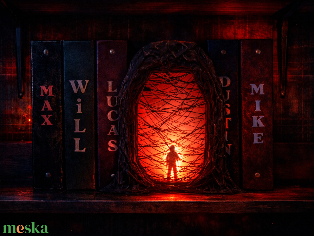 Stranger Things ihlette világító Upside Down portál dekoráció � LED könyvespolc dísz - otthon & életmód - dekoráció - asztal és polc dekoráció - könyvszobor - Meska.hu