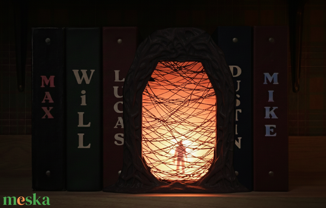 Stranger Things ihlette világító Upside Down portál dekoráció � LED könyvespolc dísz - otthon & életmód - dekoráció - asztal és polc dekoráció - könyvszobor - Meska.hu