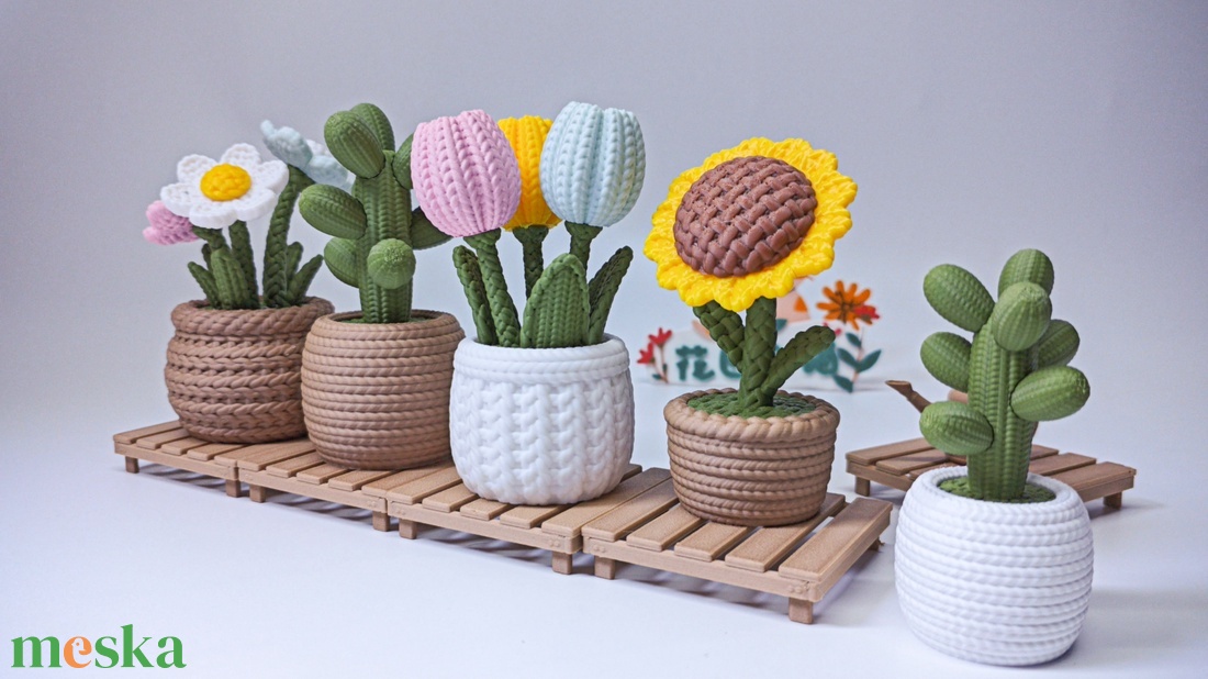 Kötött hatású cuki virágok - otthon & életmód - virágdekoráció - virágdíszek - asztali virágdísz - Meska.hu